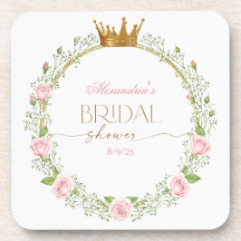 ほのかなロマンス:ピンクのバラとワタスゲ コースター