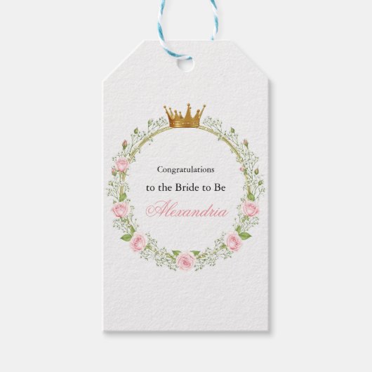 ほのかなロマンス: ピンクのバラ & ワタスゲ ギフトタグ (正面)