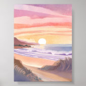 ほのかな海の夕焼け | ビーチの水彩画 ポスター (正面)