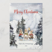 ほのぼの水彩ウサギ+クリスマス+キャロル+雪の山 シーズンカード (正面)