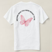 ほほを赤らめた羽のピンク蝶グラフィックTシャツ Tシャツ (デザイン裏面)
