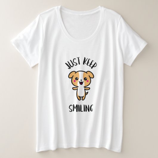 「ほほ保ほ笑み」かわいいかわいい子犬 プラスサイズTシャツ (デザイン正面)