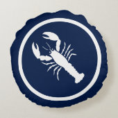 ほぼネイビーブルーと白ロブスターカニ航海の ラウンドクッション (裏面)