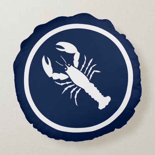 ほぼネイビーブルーと白ロブスターカニ航海の ラウンドクッション (裏面)