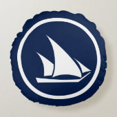 ほぼネイビーブルーセイボートシーホース航海の ラウンドクッション (正面)