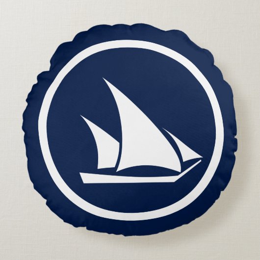 ほぼネイビーブルーセイボートシーホース航海の ラウンドクッション (正面)