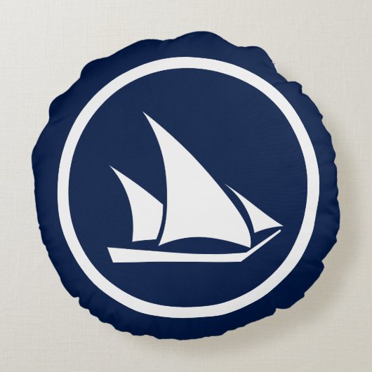 ほぼネイビーブルーセイボートシーホース航海の ラウンドクッション (裏面)