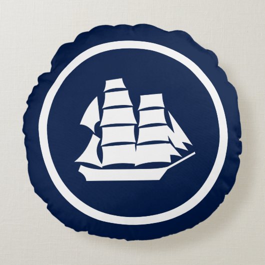 ほぼネイビーブルーセイボートシーホース航海の ラウンドクッション (正面)