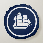 ほぼネイビーブルーセイボートホエー航海のル ラウンドクッション (裏面)