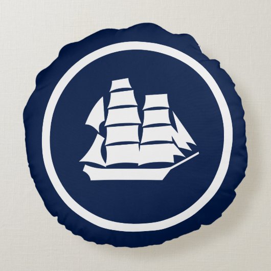 ほぼネイビーブルーセイボートホエー航海のル ラウンドクッション (裏面)