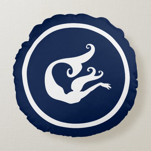 ほぼネイビーブルー+白マーメイド航海の ラウンドクッション (正面)