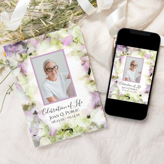 ほぼピンクのあじさいお祝い・オブ・ライフ 招待状