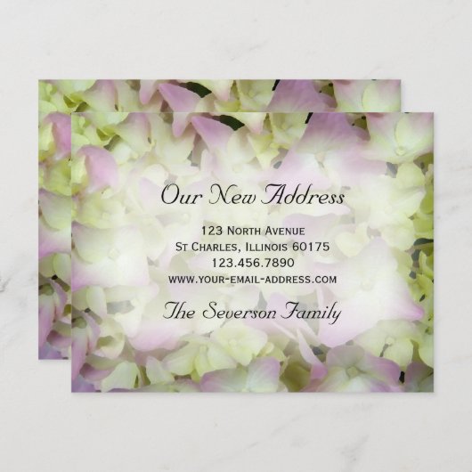 ほぼピンクのあじさい新住所のお知らせ 案内状 (正面/裏面)