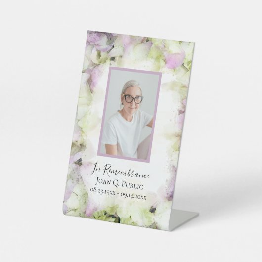 ほぼピンクのあじさい水彩葬儀メモリアル 台座サイン (正面)