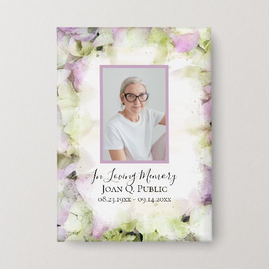 ほぼピンクのあじさい水彩葬儀メモリアル 缶バッジ (正面)