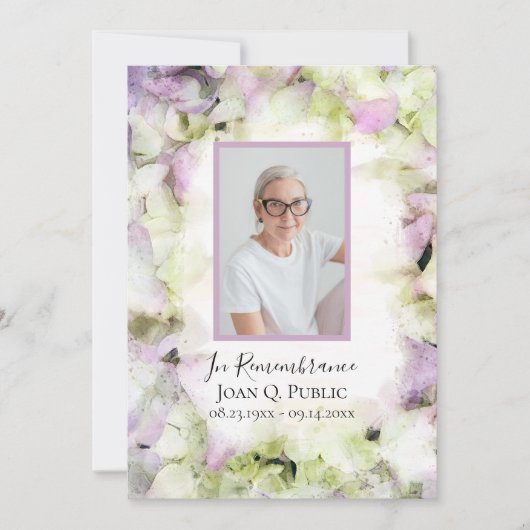 ほぼピンクのあじさい水色死亡記念日 招待状 (正面)