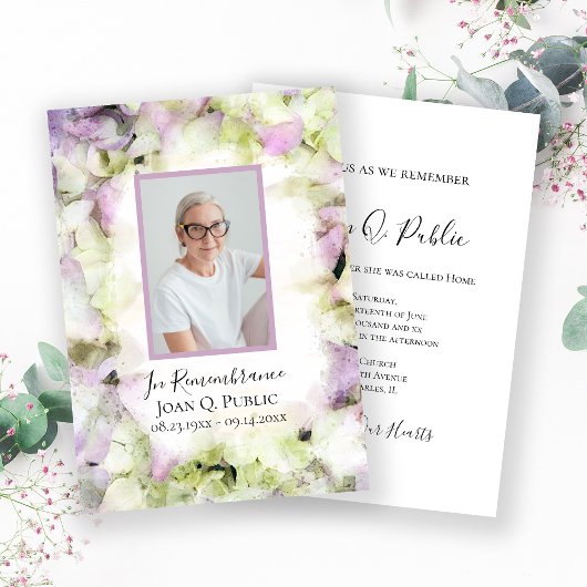 ほぼピンクのあじさい水色死亡記念日 招待状