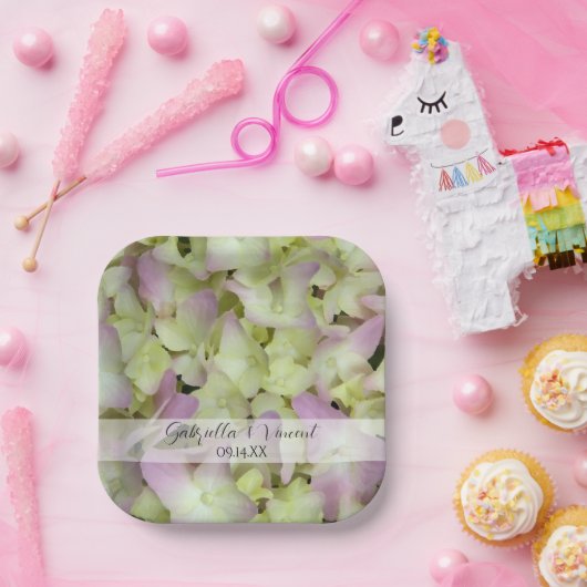 ほぼピンクのあじさい結婚の花 ペーパープレート (パーティー)