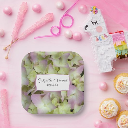 ほぼピンクのあじさい結婚の花 ペーパープレート (パーティー)