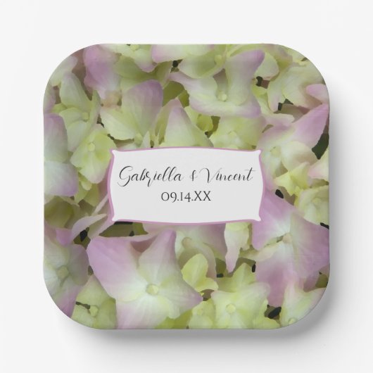 ほぼピンクのあじさい結婚の花 ペーパープレート (正面)