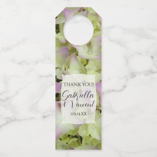 ほぼピンクのあじさい結婚の花 ボトルネックタグ (正面)