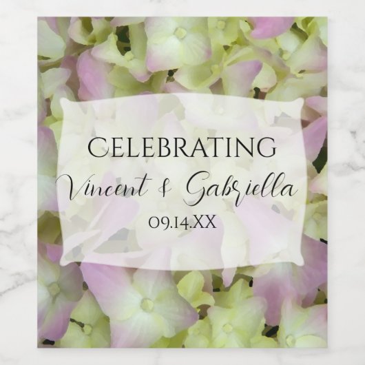 ほぼピンクのあじさい結婚の花 ワインラベル (シングルラベル)