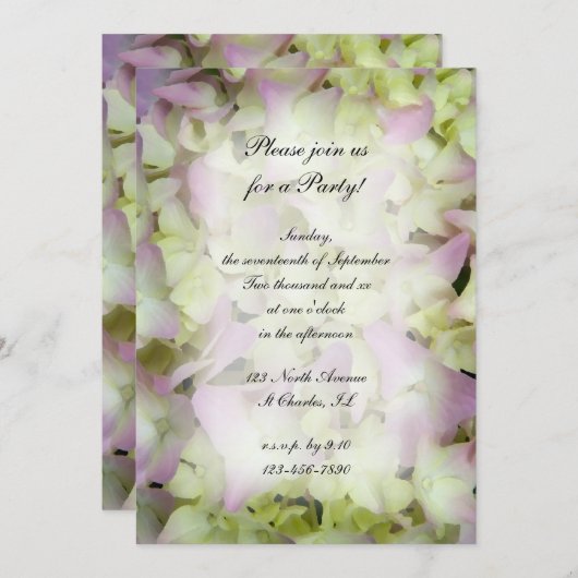 ほぼピンクのあじさい花すべて激怒パーティー 招待状 (正面/裏面)