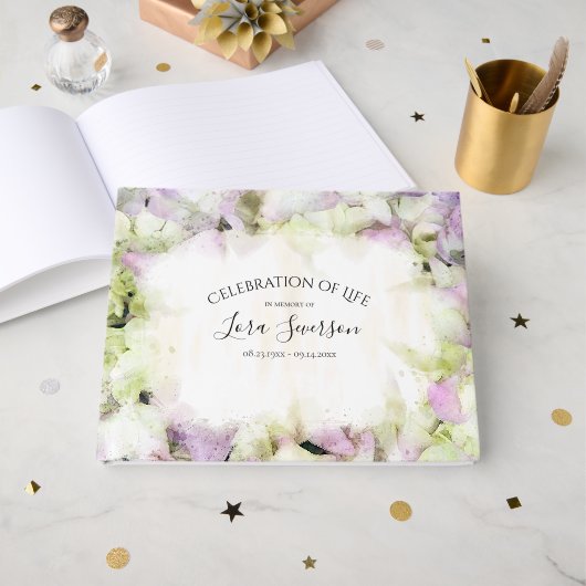 ほぼピンクのあじさい花のお祝い ゲストブック (正面見開き)