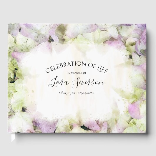 ほぼピンクのあじさい花のお祝い ゲストブック (正面)