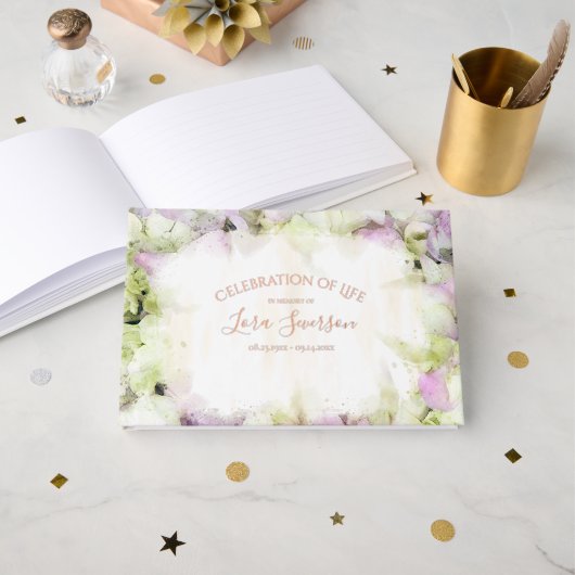 ほぼピンクのあじさい花のお祝い ゲストブック (正面見開き)