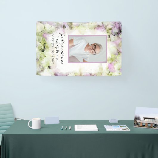 ほぼピンクのあじさい花葬式メモリアル 横断幕 (トレードショー)
