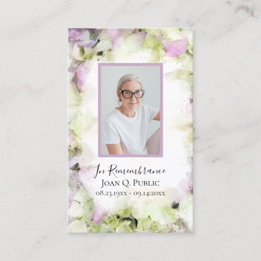 ほぼピンクのあじさい葬儀記念詩祈りの言葉 名刺 (正面)