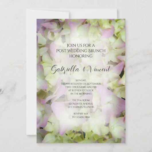 ほぼピンクのハイドランジア 結婚後ブライダルブランチ 招待状 (正面)