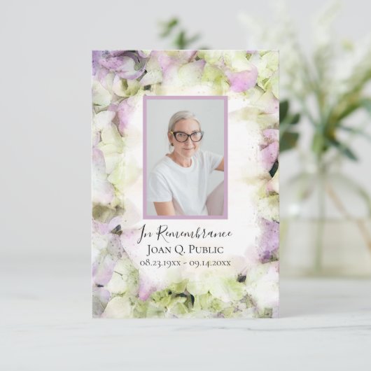 ほぼピンクアジサイの水彩葬儀悔やみや弔慰 サンキューカード (スタンド正面)