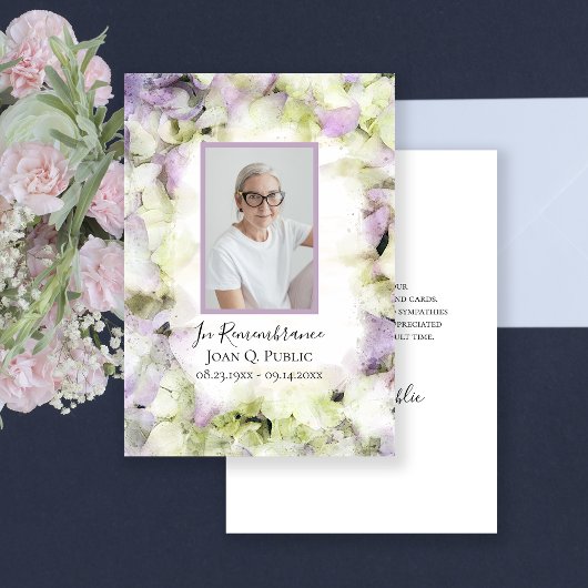 ほぼピンクアジサイの水彩葬儀悔やみや弔慰 サンキューカード