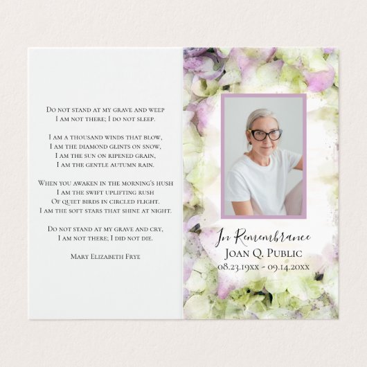 ほぼピンクアジサイ葬儀記念祈りの言葉 名刺 (外部フラット)