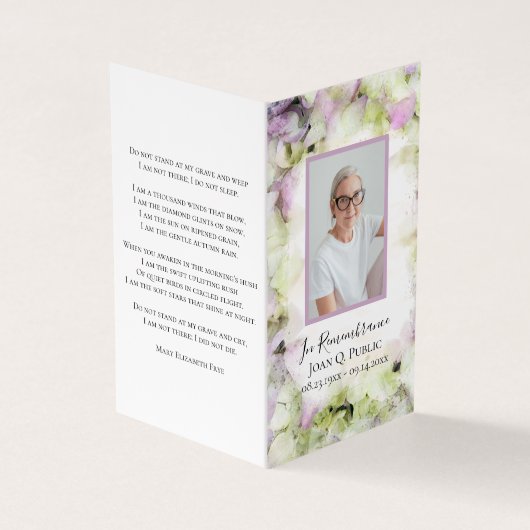 ほぼピンクアジサイ葬儀記念祈りの言葉 名刺 (外部)