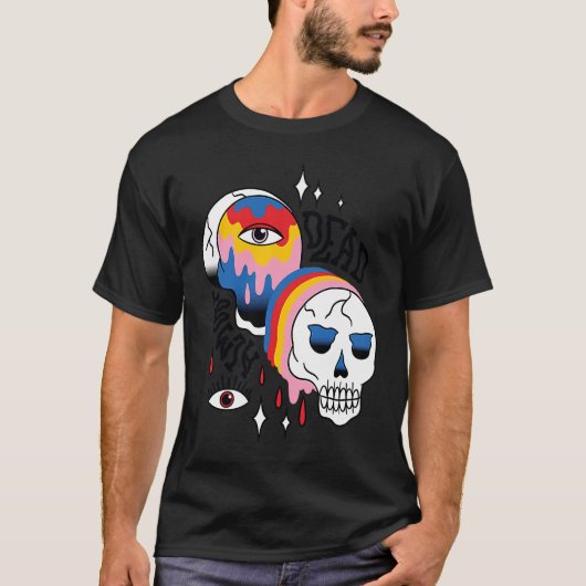 ほぼ死んだ変な変わったドクロ レインボー Tシャツ (正面)