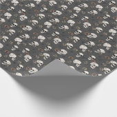 ほぼ黒ピンクのゴシック様式のスカルとバラフローラ ラッピングペーパー (角)