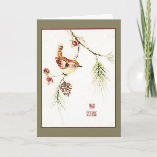 ほろ苦い--カロライナミソサザイ。 休日カード シーズンカード (正面)