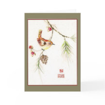 ほろ苦い--カロライナミソサザイ。 休日カード