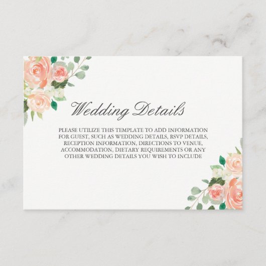 ほんのりとした水彩花柄のウェディングレセプションの詳細 エンクロージャーカード (正面)