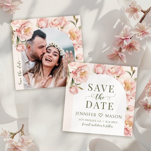 ほんのりとした芍薬のSave the date写真招待状 招待状