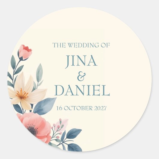 ほんのりとした花のデザインのクラシックな丸型ステッカー ラウンドシール (正面)