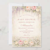 ほんのりとした藤とバラのガーデン ベイビーシャワー 招待状 (正面)