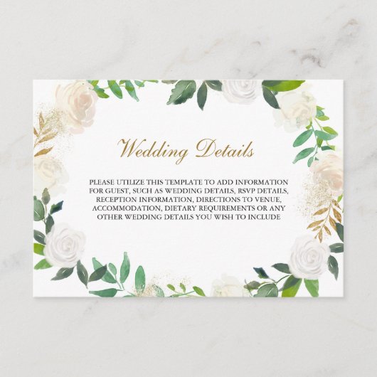 ほんのりゴールドの水彩画の花輪　レセプションの詳細 エンクロージャーカード (正面)