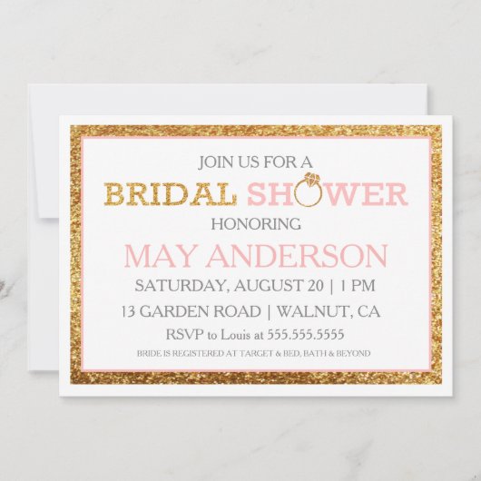 ほんのりゴールドグリッターの結婚前お茶会招待状 招待状 (正面)