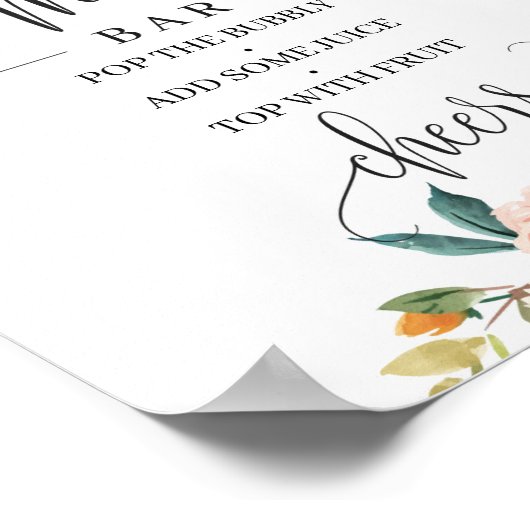 ほんのりバラのバージュニオレンジの花のモモサバーサイン ポスター (角)