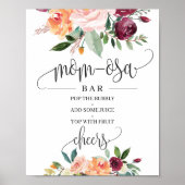 ほんのりバラのバージュニオレンジの花のモモサバーサイン ポスター (正面)