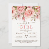 ほんのりバラの水彩 ベビーシャワー 女の子です 招待状 (正面)